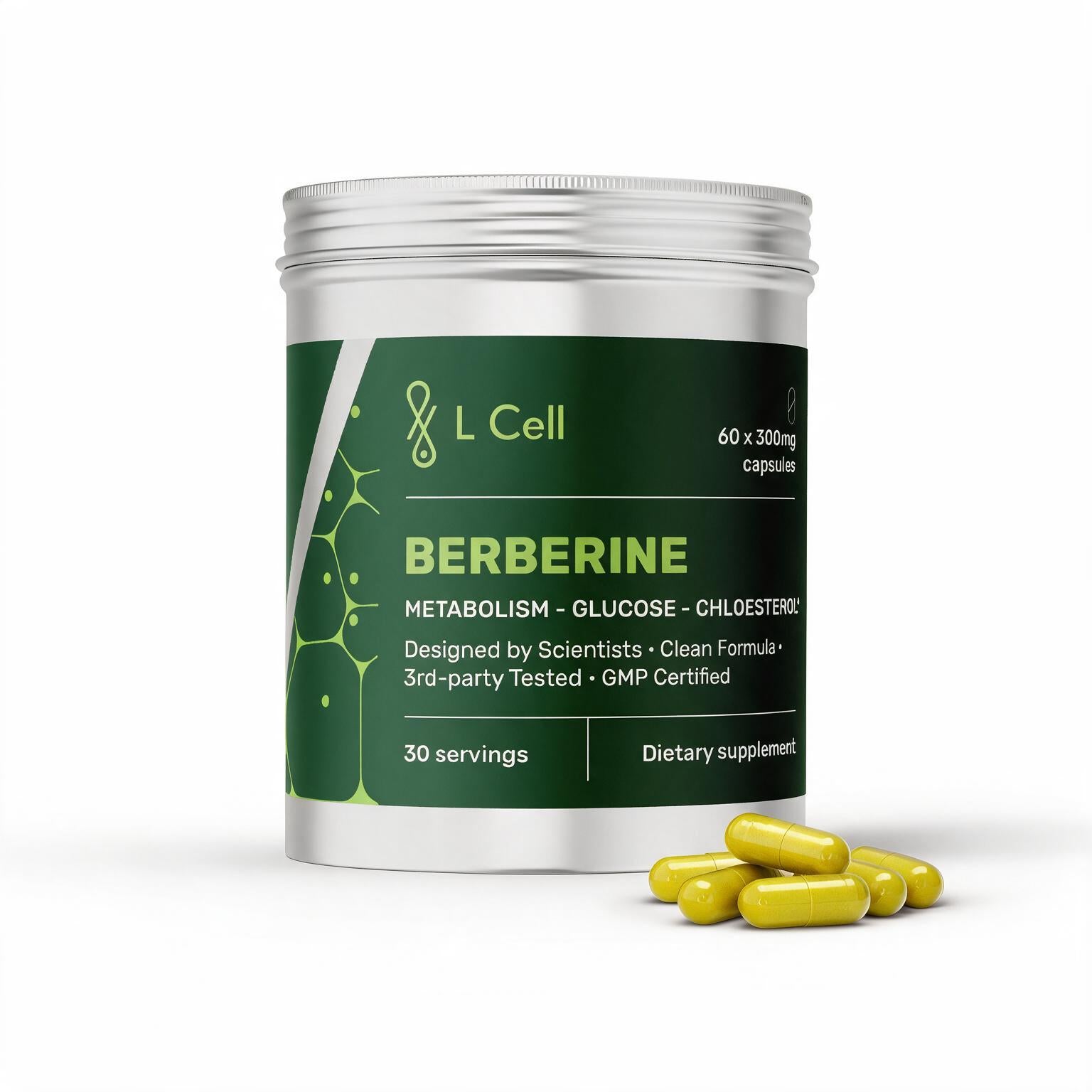 Berberine Capsules 300mg (30 servings, 60 caps)