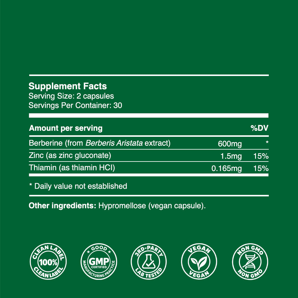 Berberine Capsules 300mg (30 servings, 60 caps)