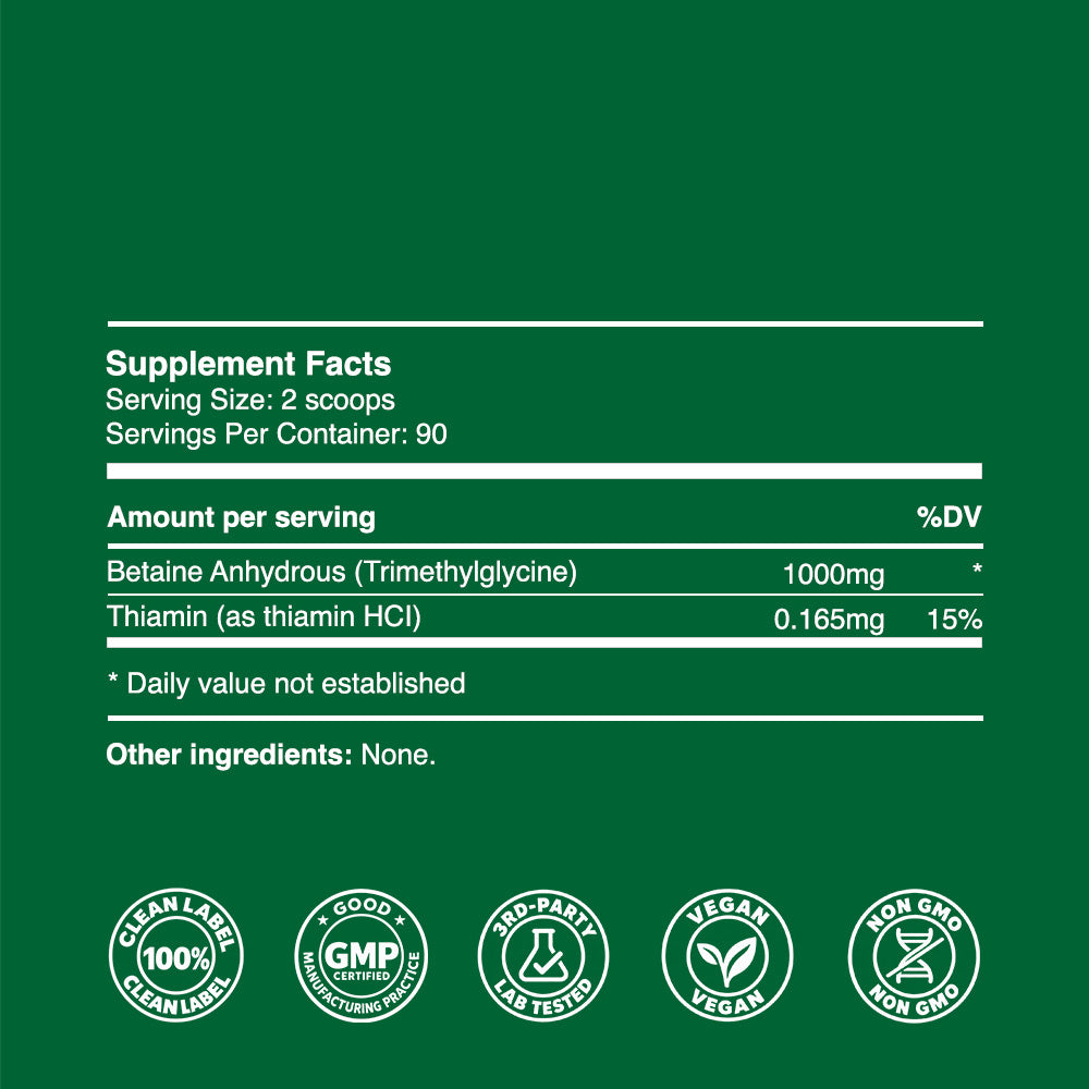 TMG Betaine Anhydrous Powder 90g (90 servings, >98% concentration)