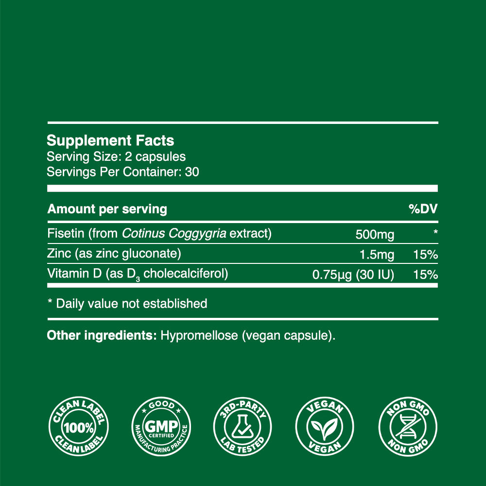 Fisetin Capsules 250mg (30 servings, 60 caps)