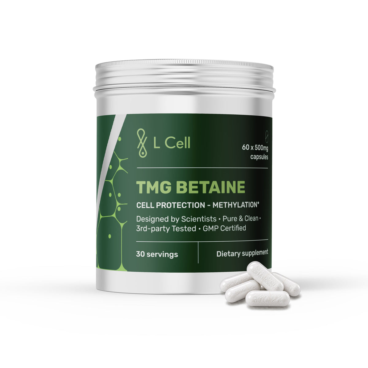 TMG Betaine Anhydrous Capsules 500mg (30 servings, 60 caps)
