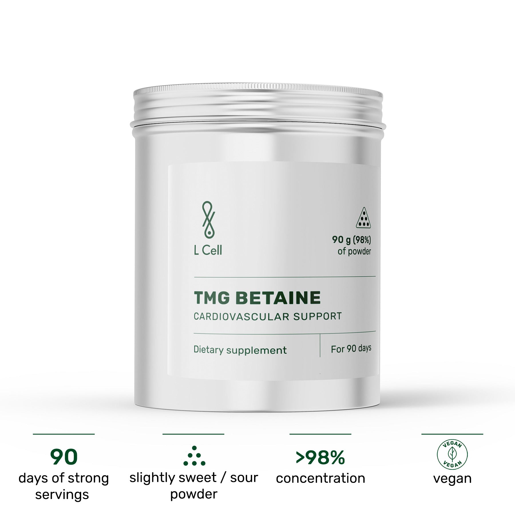 TMG Betaine Anhydrous Powder 90g (90 servings, >98% purity)