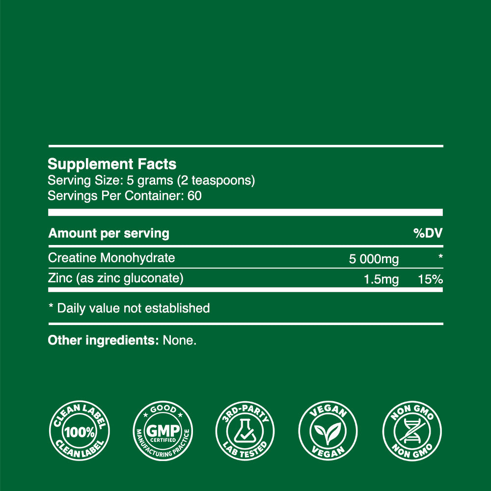 Creatine Monohydrate powder 300g (60 servings, micronized), extra soluble