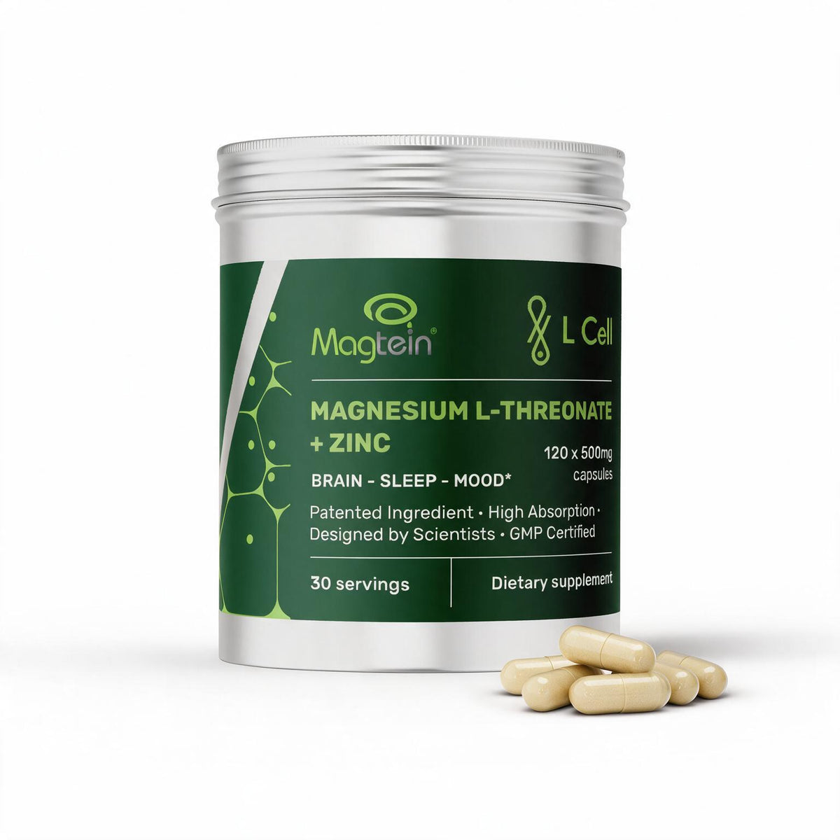 Magnesium L-Threonate Magtein® Capsules 500mg (30 servings, 120 caps)