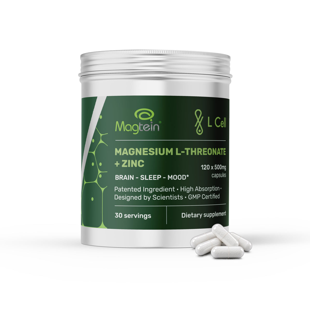 Magnesium L-Threonate Magtein® Capsules 500mg (30 servings, 120 caps)