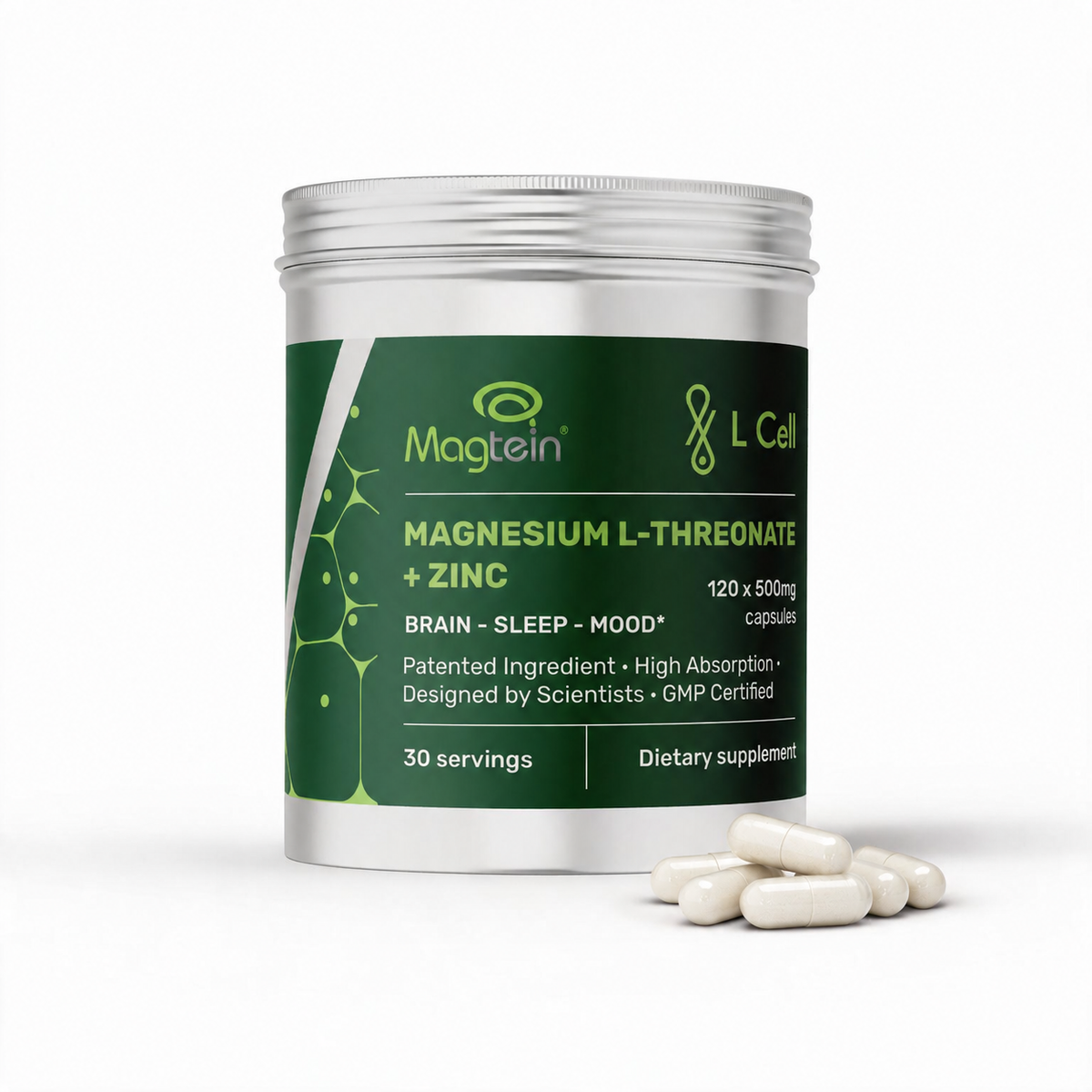 Magnesium L-Threonate Magtein® Capsules 500mg (30 servings, 120 caps)
