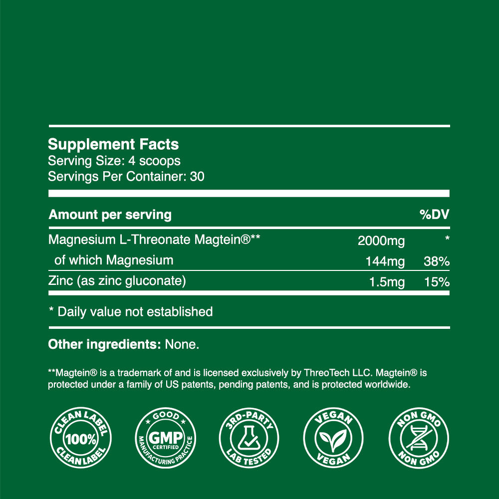 Magnesium L-Threonate Magtein® Powder 60g (30 servings, >99.9% purity)
