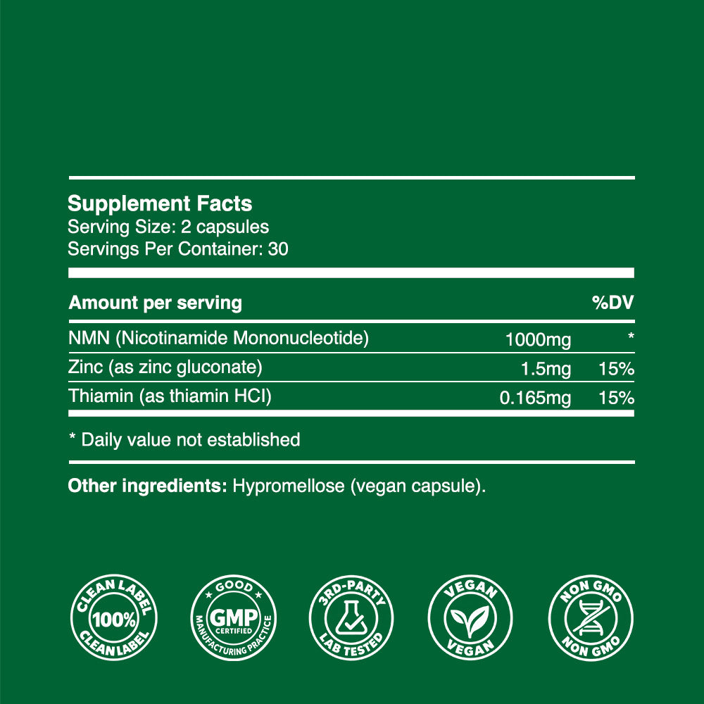 NMN Capsules 500mg (30 servings, 60 caps)