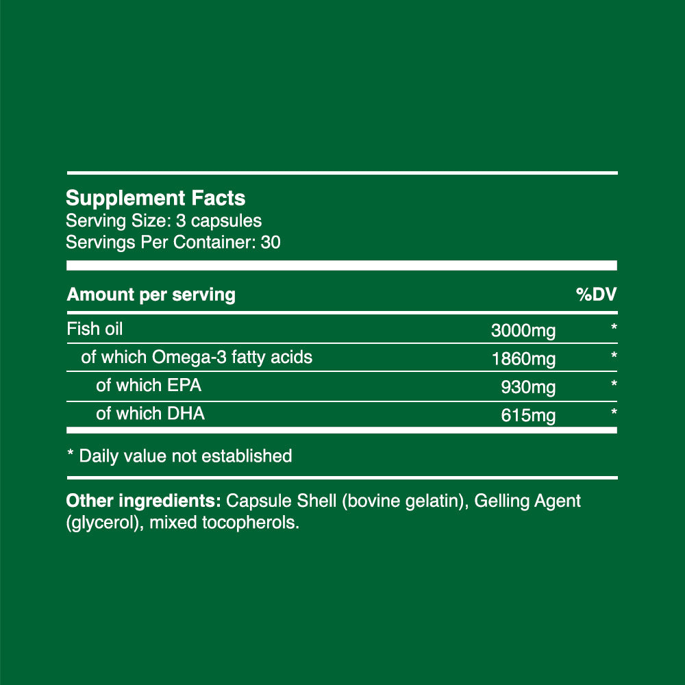 "Omega 3 Elite" Fish Oil Capsules 3000mg (30 servings, 90 caps)