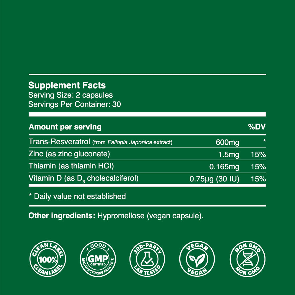 Trans Resveratrol Capsules 300mg (30 servings, 60 caps)