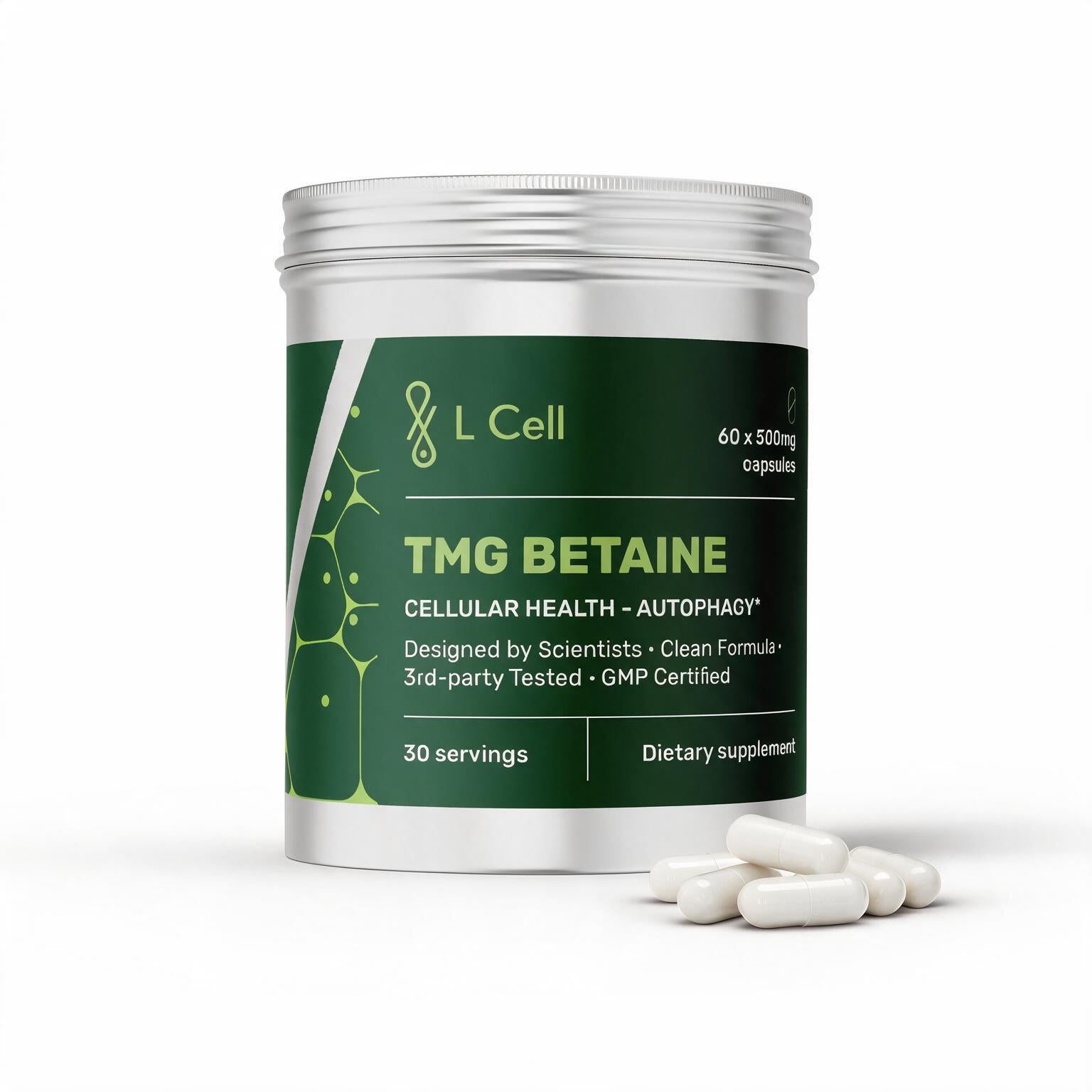 TMG Betaine Anhydrous Capsules 500mg (30 servings, 60 caps)